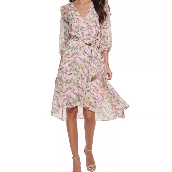 Tommy Hilfiger Printed Balloon-Sleeve Faux Wrap-Dress- NWT - Picture 1 of 4
